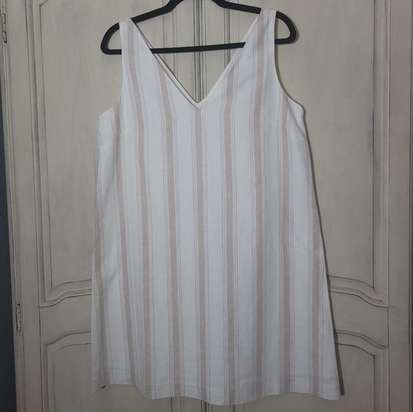 NWT Alex Marie Elena Stripe Linen Blend Neutral Sleeveless Bow Shift Dress *sz S - Picture 8 of 16